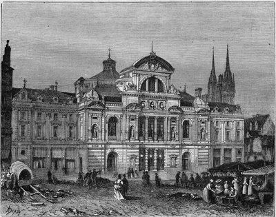 Widok zewnętrzny Teatru Wielkiego w Angers, ukończonego w 1871 roku według planów architekta Luciena Botrela. Maine i Loara (49) autorstwa Deroy (after)