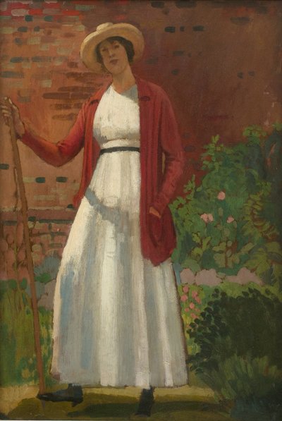 Lyndra w ogrodzie, ok. 1913 (olej na płycie) autorstwa Derwent Lees