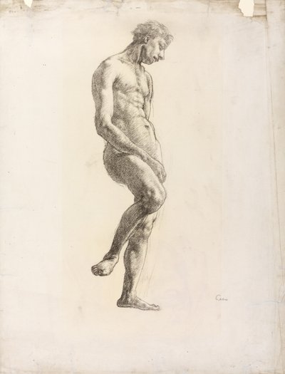 Stojący akt męski, ok. 1906-08 (czarna kreda na papierze) autorstwa Derwent Lees
