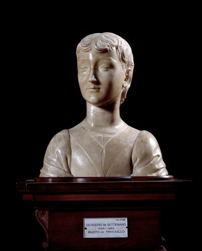 Rzeźba młodzieńca autorstwa Desiderio da Settignano (ca.1430-1464) 1450-1455 Dim 40x34,5 cm Florencja, Muzeum Narodowe Bargello autorstwa Desiderio da Settignano