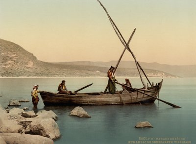 Łódź rybacka na jeziorze, Tyberiada, Ziemia Święta, ok. 1890-1900 (odbitka fotochromowa) autorstwa Detroit Photographic Co.