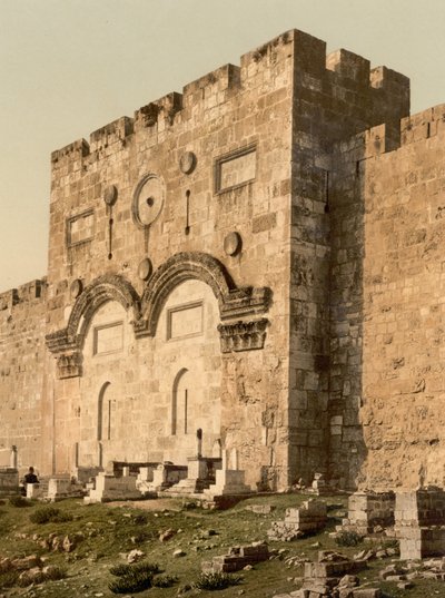 Złota Brama (na zewnątrz), Jerozolima, Ziemia Święta, ok. 1890-ok. 1900 (odbitka fotochromowa) autorstwa Detroit Photographic Co.
