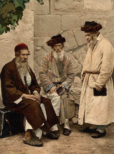Typy Żydów w Jerozolimie, Ziemia Święta, ok. 1890-ok. 1900 (odbitka fotochromowa) autorstwa Detroit Photographic Co.