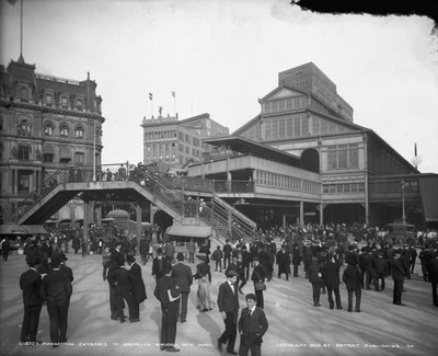 Manhattan wejście do Brooklyn Bridge, Nowy Jork, ok. 1905 autorstwa Detroit Publishing Co.