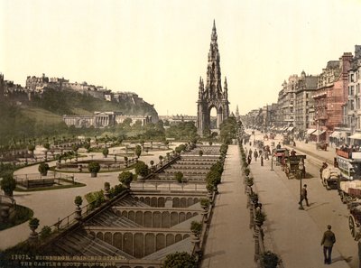 Princes Street, zamek i pomnik Scotta, Edynburg, ok. 1890-1900 autorstwa Detroit Publishing Co.