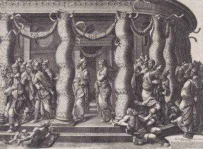 Chrystus i kobieta przyjęci na cudzołóstwie, 1575 opublikowano ponownie 1613. autorstwa Diana Mantuana