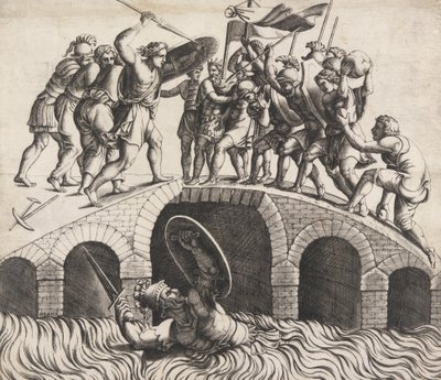 Horatio Coclès ratuje się pływaniem, XVI wiek. autorstwa Diana Mantuana