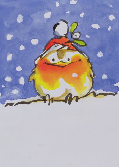 Świąteczny Robin (toaleta i tusz na papierze) autorstwa Diane Matthes