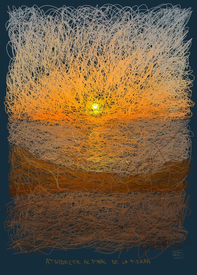 Zachód słońca na krańcu Ziemi, 2022 (grafika cyfrowa wykonana na iPadzie) autorstwa Diego Beyro