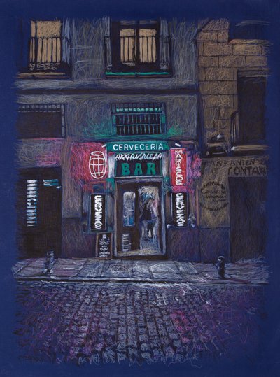 Bar Arganzuela, 2025 (akryl i ołówek na płótnie) autorstwa Diego Beyro