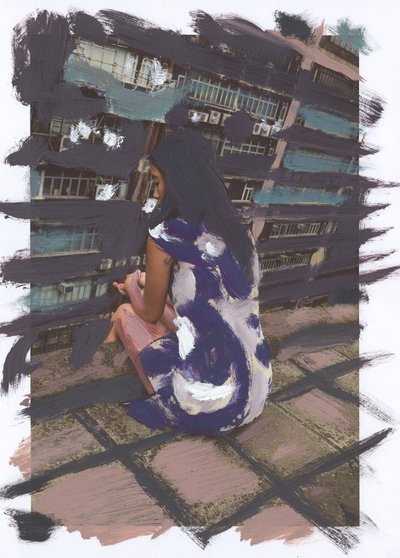 Carmen w Hongkongu 04, 2019 (farba akrylowa na wydrukowanym zdjęciu) autorstwa Diego Beyro