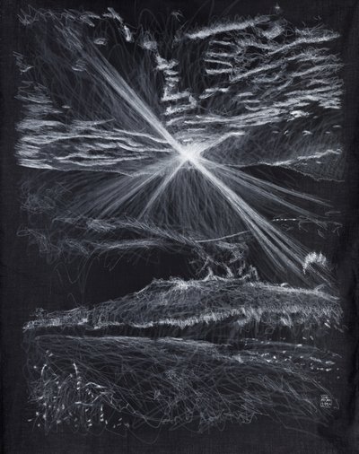 Podświetlenie górskiej drogi, 2024 (akryl na tkaninie) autorstwa Diego Beyro