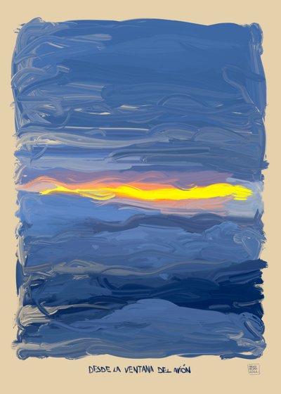 Z okna samolotu, 2022 (grafika cyfrowa wykonana na iPadzie) autorstwa Diego Beyro