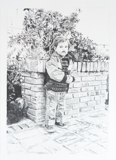 Dieguito z kurtką, 2020 (ołówek na papierze) autorstwa Diego Beyro
