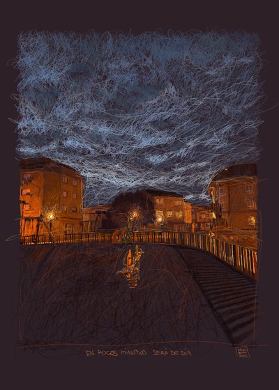 Za kilka minut będzie dzień, 2022 (grafika cyfrowa wykonana na iPadzie) autorstwa Diego Beyro