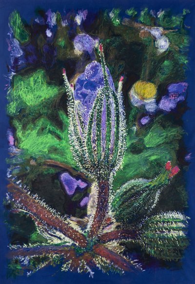 Trawa miodowa w pobliżu Calzada de Valdunciel, 2025 (akryl i ołówek na tkaninie) autorstwa Diego Beyro