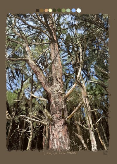 Linie tworzące drzewa, 2022 (grafika cyfrowa wykonana na iPadzie) autorstwa Diego Beyro