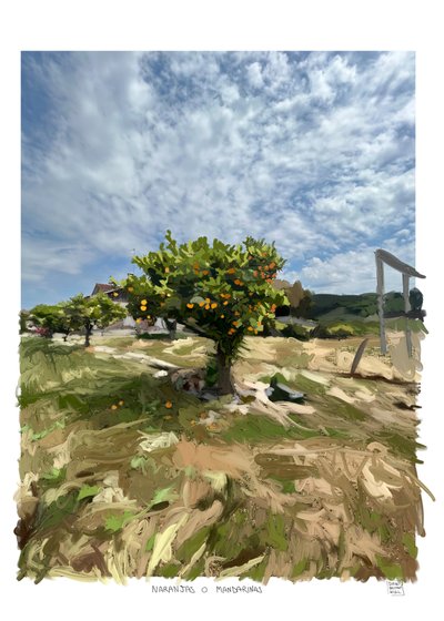 Pomarańcze lub mandarynki, 2022 (grafika cyfrowa wykonana na iPadzie) autorstwa Diego Beyro