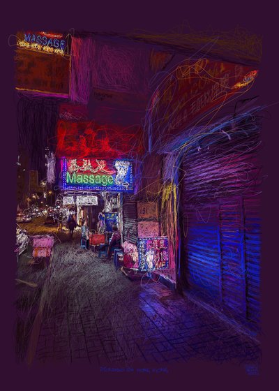 Perdido en Hong Kong, 2022 (grafika cyfrowa wykonana na iPadzie) autorstwa Diego Beyro