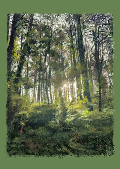 Podświetlane gałęzie i drzewa, 2022 (grafika cyfrowa wykonana na iPadzie) autorstwa Diego Beyro