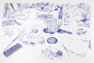 Sobremesa, 2023 (tusz na płótnie) autorstwa Diego Beyro