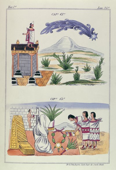 Cap 63 i Cap 64, ilustracje z „Historia de las Indias de Nueva Espana y Islas de tierra firme”, z tablicami Jules Desportes, Meksyk, 1867-80 autorstwa Diego Duran