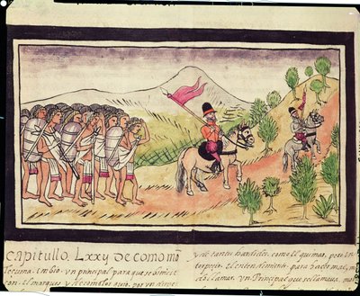 Fol.204v Indianie Totonac pomagają konkwistadorom w transporcie materiałów, 1579 autorstwa Diego Duran