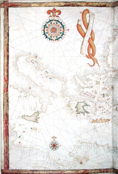 Włochy, Grecja i Cyklady, fragment atlasu świata, 1565 autorstwa Diego Homem