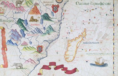 Madagaskar i wybrzeże Afryki Wschodniej, fragment atlasu świata, 1565 autorstwa Diego Homem