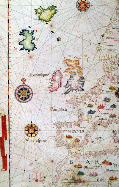 Wyspy Brytyjskie, Iberia i Afryka Północno-Zachodnia, szczegół z atlasu świata, 1565 autorstwa Diego Homem