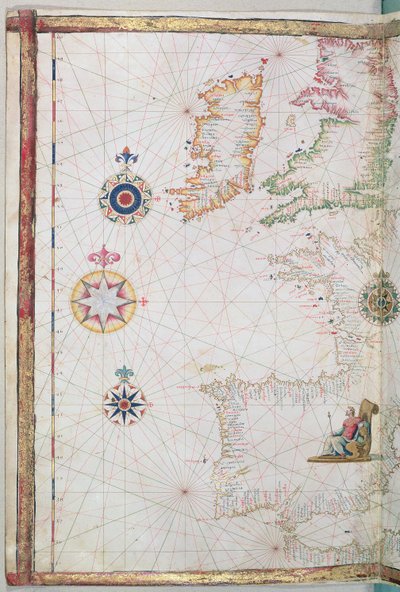 Wyspy Brytyjskie i Iberia, fragment atlasu świata, 1565 autorstwa Diego Homem
