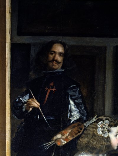 Las Meninas. Szczegół: autoportret malarza przed sztalugą autorstwa Diego Rodriguez de Silva y Velazquez