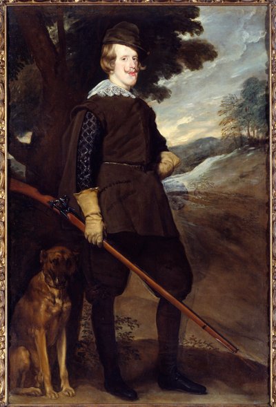Portret Filipa IV (1605-1665), króla Hiszpanii w stroju myśliwskim w wieku 30 lat. Obraz Diego Rodrigueza de Silva y Velasquez (1599-1660) autorstwa Diego Velázquez