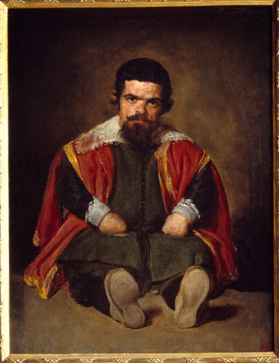 Portret błazna Sebastiena De Morra Krasnolud w sądzie. Obraz Diego Velasqueza (1599-1660) ok. 1645 r., niedz. 1,06x0,81 m Madryt Musee du Prado - Portret błazna Sebastiena de Morra - Nadworny krasnal - siedzący. Obraz Diego Velazqueza (lub Ve autorstwa Diego Velázquez