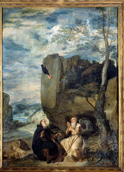 Św Antoniego Wielkiego (lub Św. Antoniego Pustelnika lub Św. Antoniego Opata) i Św. Pawła Pustelnika. Obraz Diego Rodrigueza de Silva y Velasquez (1599-1660), ok. 1635 r. Olej na płótnie. Wymiary: 2,57 x 1,88 m. Madryt, Muzeum Du Prado autorstwa Diego Velázquez