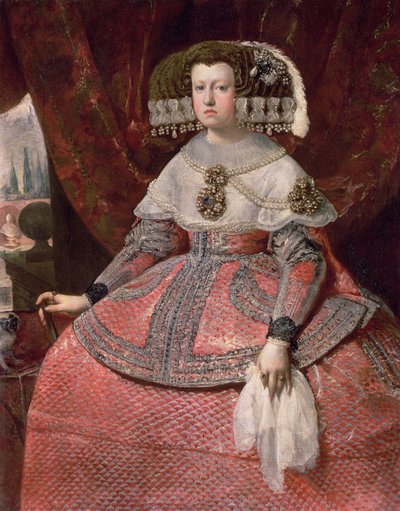 Królowa Maria Anna Hiszpanii w czerwonej sukience, 1655-60 autorstwa Diego Velázquez