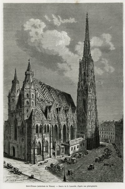 Katedra św. Szczepana (św. Szczepana lub św. Szczepana lub św. Rycina Lancelota, ilustrująca historię Vienne i jej przedmieścia, autorstwa M. Newlińskiego, w 1881 roku, opublikowana w To autorstwa Dieudonne Auguste Lancelot