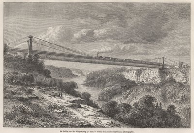 Podwójny most Niagara, rysunek Lancelota, ilustrujący podróże L. Devilla do Ameryki Północnej w latach 1854-55. Grawer w „Le tour du monde” 1861. Kolekcja Selvy. autorstwa Dieudonne Auguste Lancelot