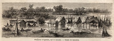 Łowiska Apathin (Serbia), nad Dunajem. Rysunek Lancelota, ilustrujący jego podróż z Paryża do Bukaresztu w 1860 r. Grawer w „”Le tour du monde””, pod redakcją Edouarda Chartona autorstwa Dieudonne Auguste Lancelot