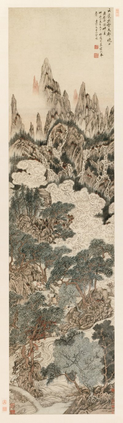 Poranne słońce nad Szczytem Niebiańskiej Cytadeli, 1614. autorstwa Ding Yunpeng