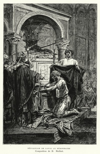 Osadzanie Louisa Le Debonnaire (grawerowanie) autorstwa Diogene Ulysse Napoleon Maillart