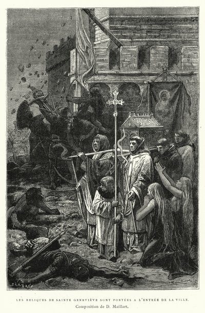 Relikwie św. Genowefy są przenoszone przy wejściu do miasta (rycina) autorstwa Diogene Ulysse Napoleon Maillart