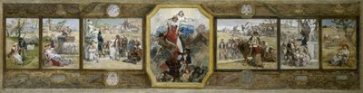 Szkic sali ślubów w ratuszu 19. dzielnicy Paryża: Trójkolorowa flaga, republikańskie alegorie autorstwa Diogene Ulysse Napoleon Maillart