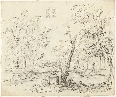 Ogród ze schodami z posągami autorstwa Dionys van Nijmegen (possibly)