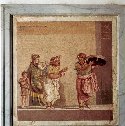 Rzymska mozaika muzyków i zamaskowanych aktorów w sztuce, Pompeje, Włochy autorstwa Dioscurides
