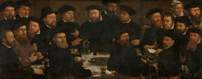 Bankiet osiemnastu gwardzistów z Amsterdamu z Oddziału L, znanych jako „Zjadacze okoni”, 1566 autorstwa Dirck Barendsz