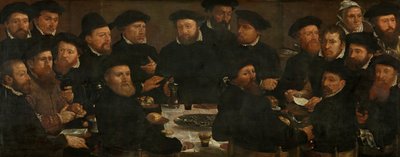 Bankiet osiemnastu gwardzistów z oddziału L, Amsterdam 1566, znany jako „Zjadacze okoni” autorstwa Dirck Barendsz.