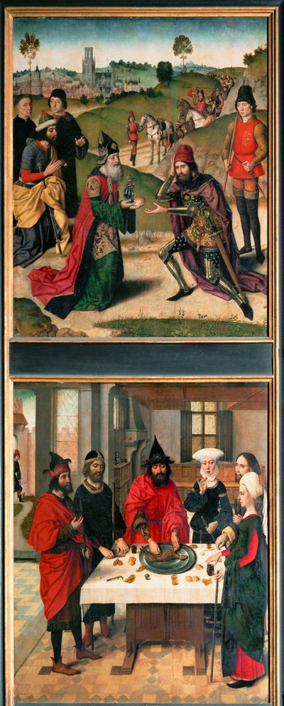 Ołtarz Ostatniej Wieczerzy, lewe skrzydło: u góry: Abraham i Melchizedek (obraz na drewnie) autorstwa Dirck Bouts