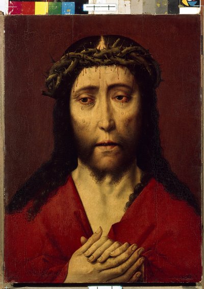Ecce Homo (Oto mężczyzna). Obraz Dircka (Dieric, Dirk) Bouts le Vieux (Starszy) (1410-1475), olej na drewnie. Sztuka prymitywna flamandzka z XV wieku. Pustelnia Państwowa, Sankt Petersburg autorstwa Dirck Bouts
