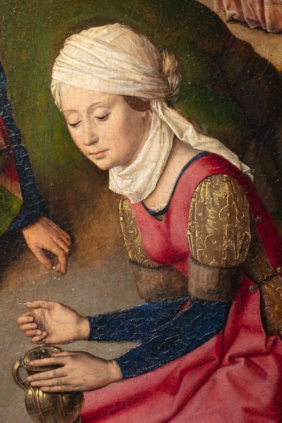 Kościół parafialny (Parochiekerk Sint-Pieter). Obraz. Ostatnia Wieczerza. Szturmowce. 1464-1468. Szczegół. Prawy panel. autorstwa Dirck Bouts